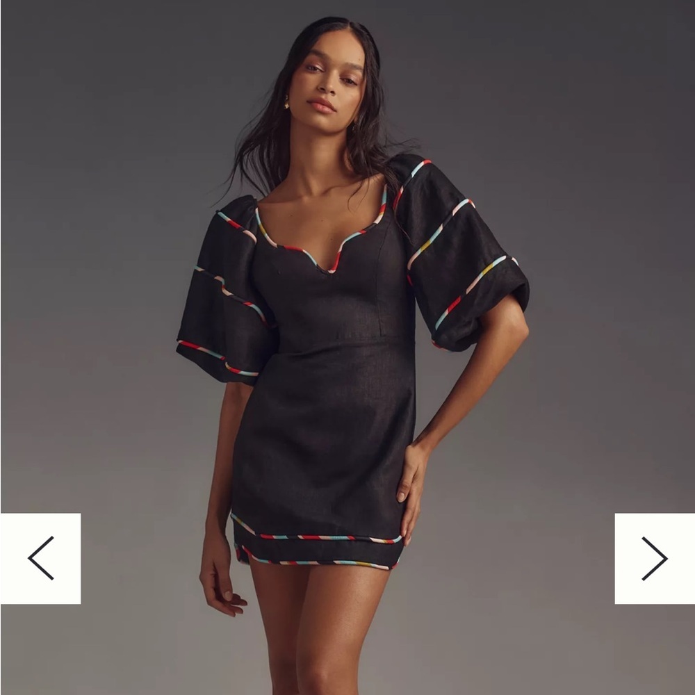 NWT Farm Rio Colored Stripes Short Puffed Sleeve Linen Mini Dress. Size X-Small
